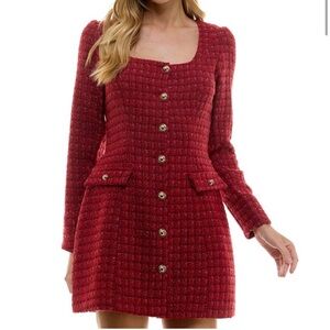 Holiday Dress- City Studio Red Tweed Blazer Dress with Gold Buttons